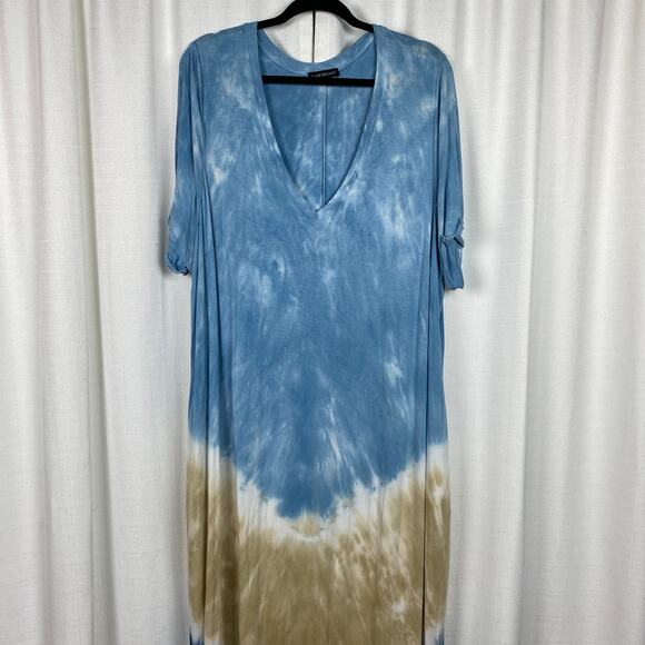 Lane Bryant Blue&Brown Tie Dye Short Sleeve Maxi Dress Sz.22/24 - Picture 3 of 12